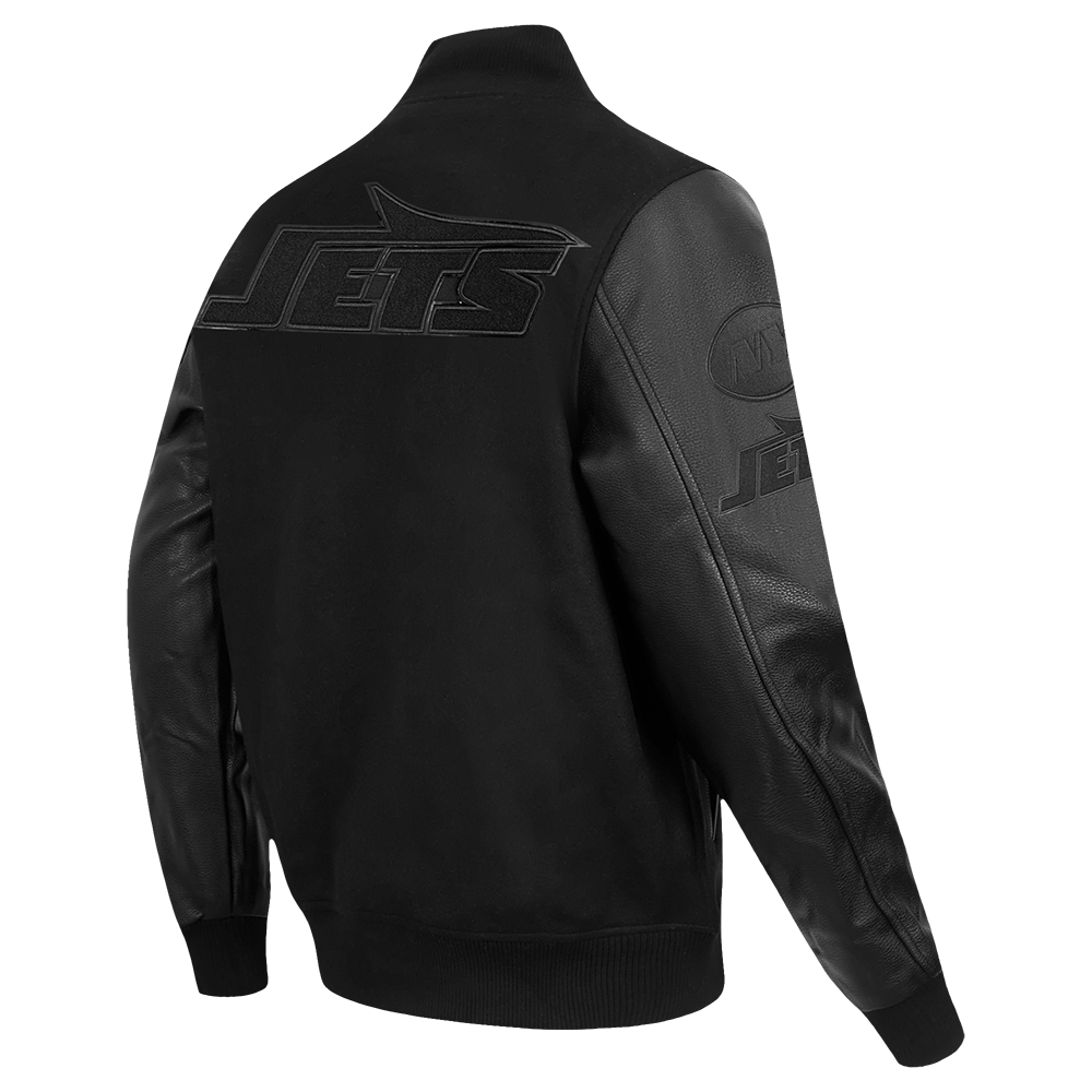 NFL NEW YORK JETS TRIPLE BLACK BLOUSON COLLÉGIAL EN LAINE POUR HOMME (NOIR DE JAIS HOMME)