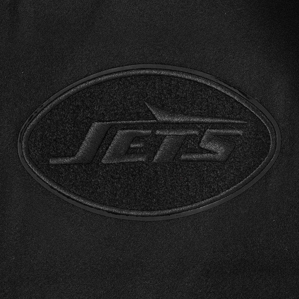 NFL NEW YORK JETS TRIPLE BLACK BLOUSON COLLÉGIAL EN LAINE POUR HOMME (NOIR DE JAIS HOMME)