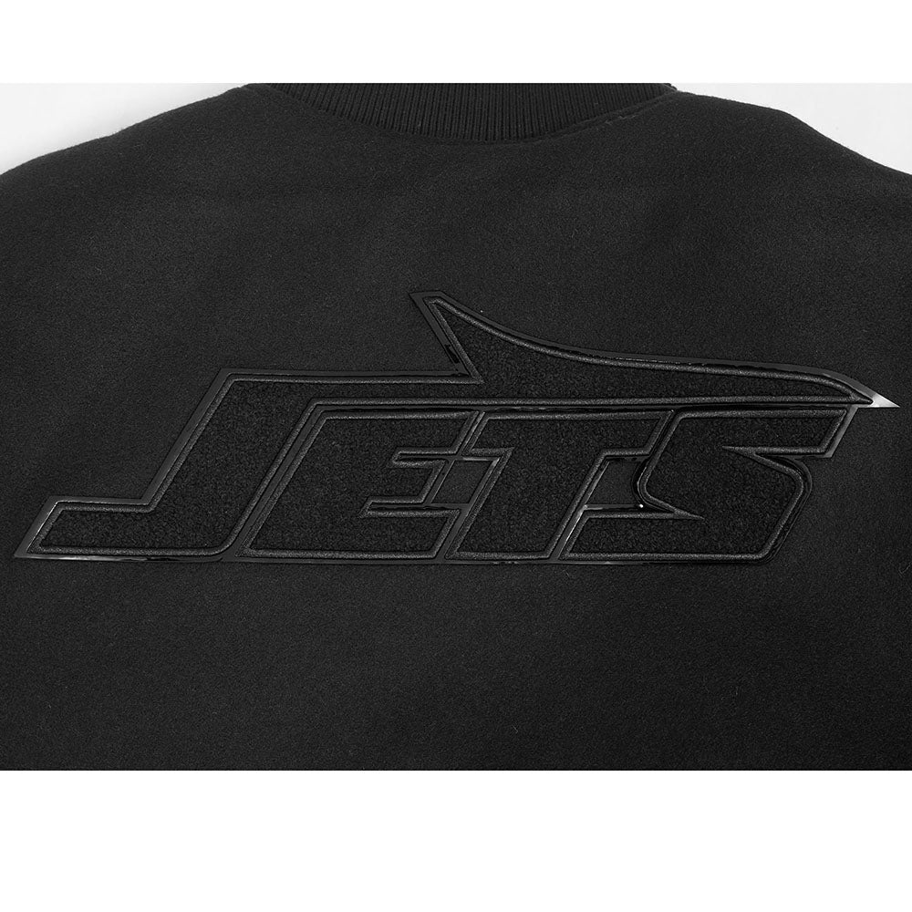 NFL NEW YORK JETS TRIPLE BLACK BLOUSON COLLÉGIAL EN LAINE POUR HOMME (NOIR DE JAIS HOMME)