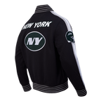 NFL NEW YORK JETS PRO GAME DAY MEN'S DBL KNIT JACKET (BLACK/SILVER/WHITE)