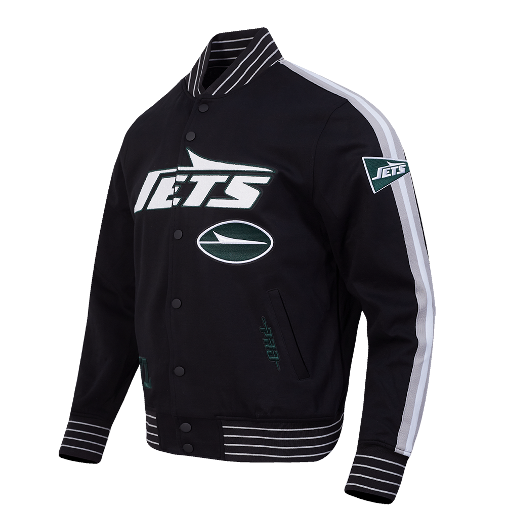 NFL NEW YORK JETS PRO GAME DAY MEN'S DBL KNIT JACKET (BLACK/SILVER/WHITE)