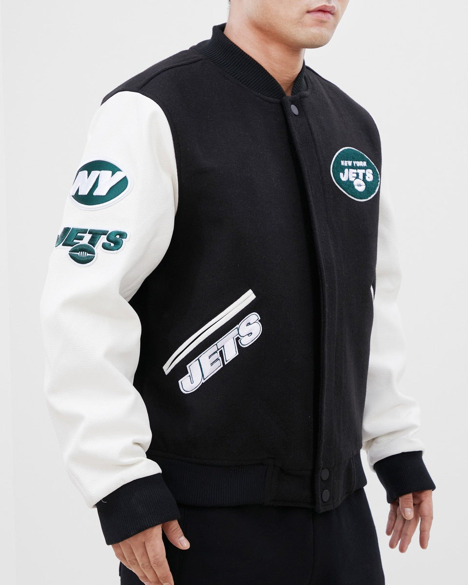 NFL NEW YORK JETS CLASSIC WOOL MEN'S VARSITY JACKET (BLACK/WHITE)