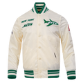 NFL NEW YORK JETS RETRO CLASSIC BLOUSON EN SATIN À BORDS CÔTELÉS POUR HOMME (COQUILLE D'ŒUF/VERT KELLY)