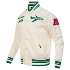 NFL NEW YORK JETS RETRO CLASSIC BLOUSON EN SATIN À BORDS CÔTELÉS POUR HOMME (COQUILLE D'ŒUF/VERT KELLY)