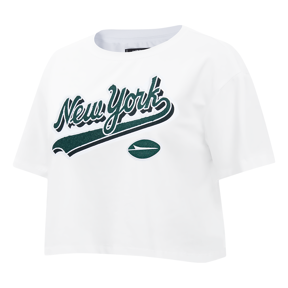 NFL NEW YORK JETS SCRIPT TAIL T-SHIRT EN JERSEY SIMPLE À COUPE CARRÉE POUR FEMME (BLANC)