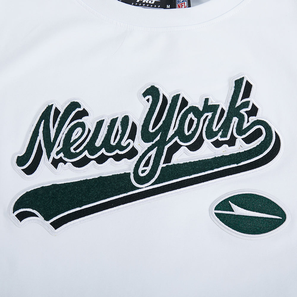 NFL NEW YORK JETS SCRIPT TAIL T-SHIRT EN JERSEY SIMPLE À COUPE CARRÉE POUR FEMME (BLANC)
