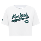 NFL NEW YORK JETS SCRIPT TAIL T-SHIRT EN JERSEY SIMPLE À COUPE CARRÉE POUR FEMME (BLANC)