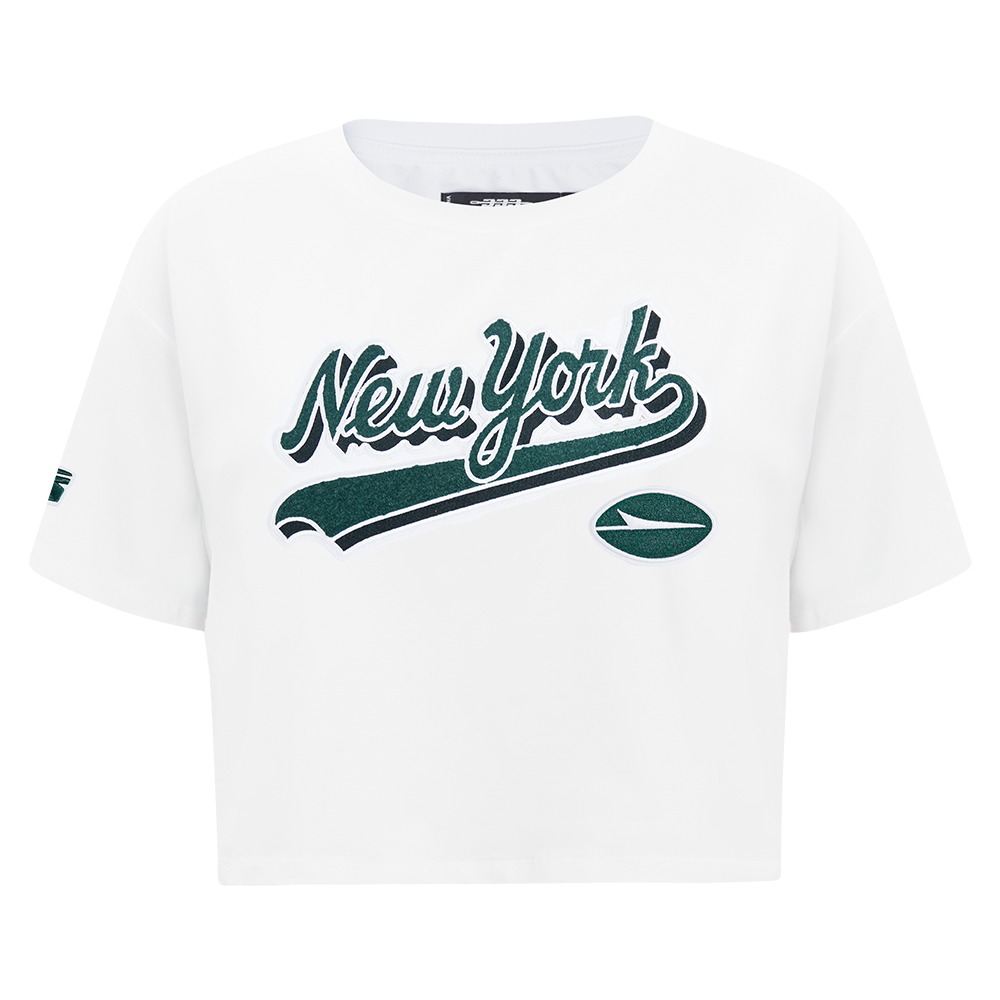 NFL NEW YORK JETS SCRIPT TAIL T-SHIRT EN JERSEY SIMPLE À COUPE CARRÉE POUR FEMME (BLANC)