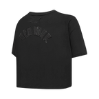 NFL NEW YORK JETS TRIPLE BLACK T-SHIRT EN JERSEY SIMPLE À COUPE CARRÉE POUR FEMME (NOIR)