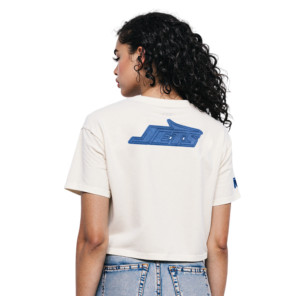 NFL NEW YORK JETS VARSITY BLUES T-SHIRT EN JERSEY SIMPLE À COUPE CARRÉE POUR FEMME (LIN)