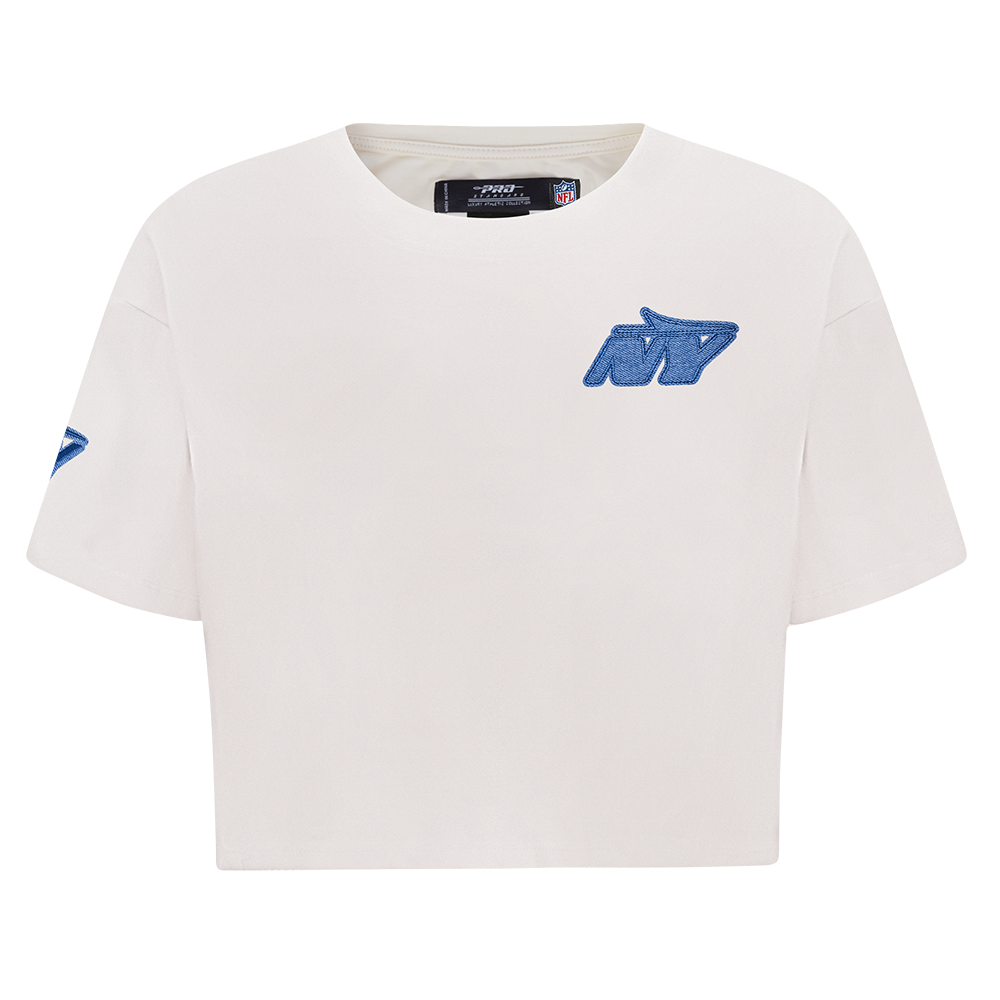 NFL NEW YORK JETS VARSITY BLUES T-SHIRT EN JERSEY SIMPLE À COUPE CARRÉE POUR FEMME (LIN)