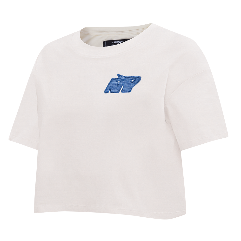 NFL NEW YORK JETS VARSITY BLUES T-SHIRT EN JERSEY SIMPLE À COUPE CARRÉE POUR FEMME (LIN)