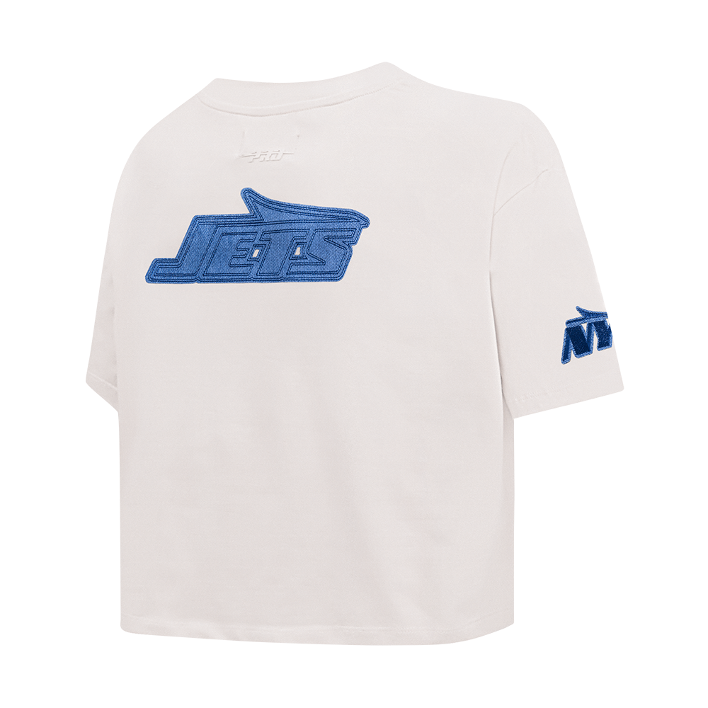NFL NEW YORK JETS VARSITY BLUES T-SHIRT EN JERSEY SIMPLE À COUPE CARRÉE POUR FEMME (LIN)
