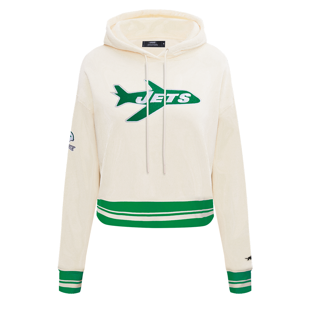 NFL NEW YORK JETS RETRO CLASSIC WOMEN'S RIB CROPPED PO HOODIE (EGGSHELL/ KELLY GREEN)