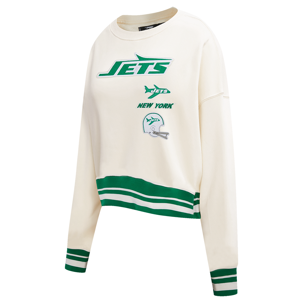 NFL NEW YORK JETS RETRO CLASSIC WOMEN'S RIB CREWNECK (EGGSHELL/ KELLY GREEN)