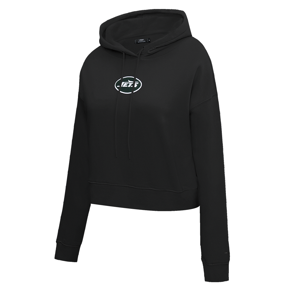NFL NEW YORK JETS CLASSIC WOMEN'S CROPPED FLEECE PULLOVER HOODIE (BLACK)