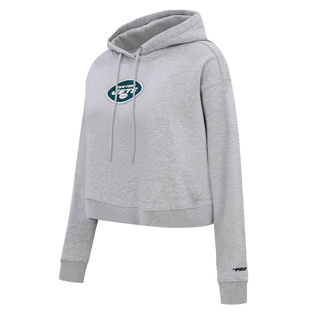 NFL NEW YORK JETS CLASSIC WOMEN'S CROPPED FLEECE PULLOVER HOODIE (HEATHER GREY)