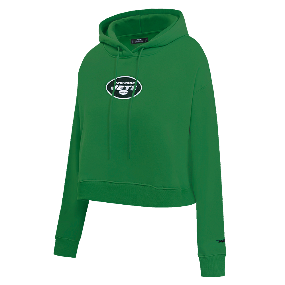 NFL NEW YORK JETS CLASSIC WOMEN'S CROPPED FLEECE PULLOVER HOODIE (KELLY GREEN)