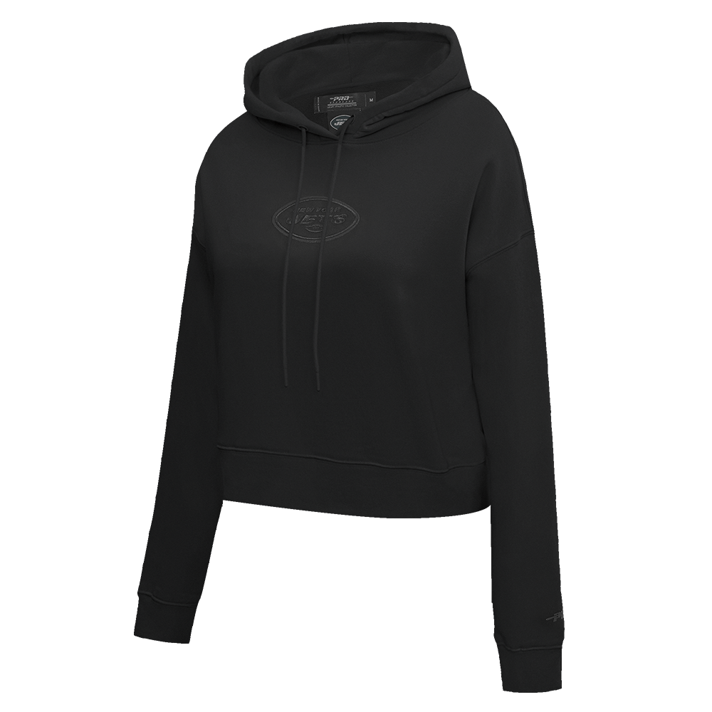 NFL NEW YORK JETS NEUTRAL WOMEN'S CROPPED PULLOVER HOODIE (BLACK)