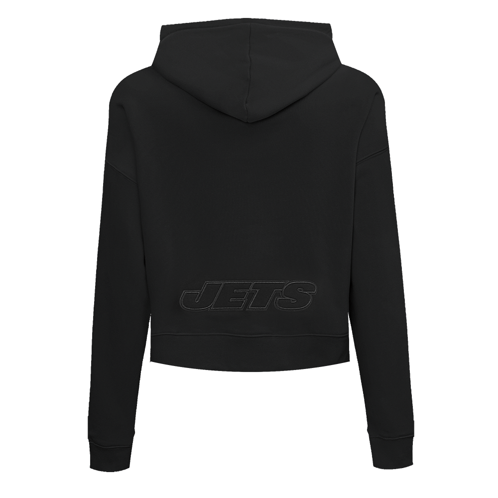 NFL NEW YORK JETS NEUTRAL WOMEN'S CROPPED PULLOVER HOODIE (BLACK)