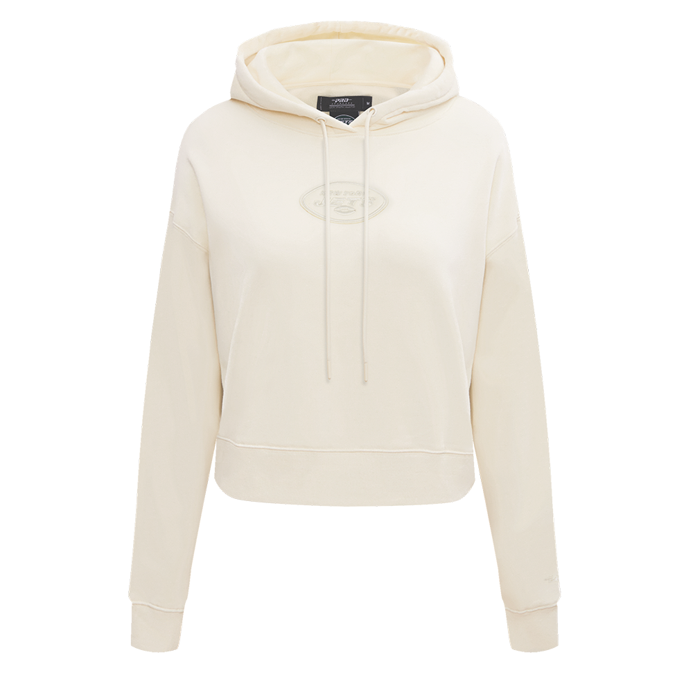 NFL NEW YORK JETS NEUTRAL WOMEN'S CROPPED PULLOVER HOODIE (EGGSHELL)