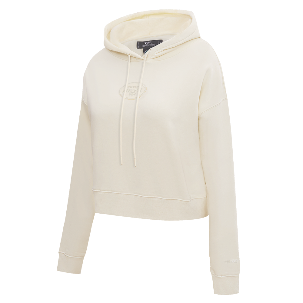 NFL NEW YORK JETS NEUTRAL WOMEN'S CROPPED PULLOVER HOODIE (EGGSHELL)
