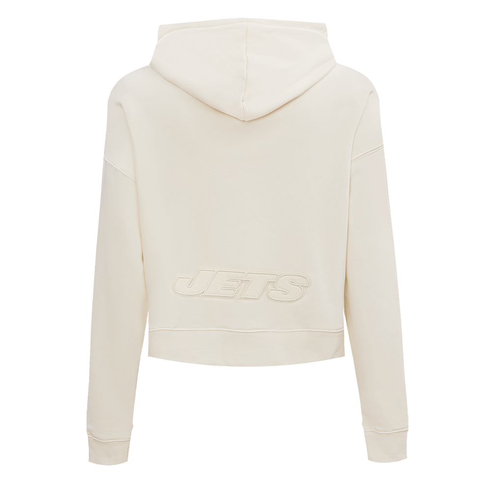 NFL NEW YORK JETS NEUTRAL WOMEN'S CROPPED PULLOVER HOODIE (EGGSHELL)