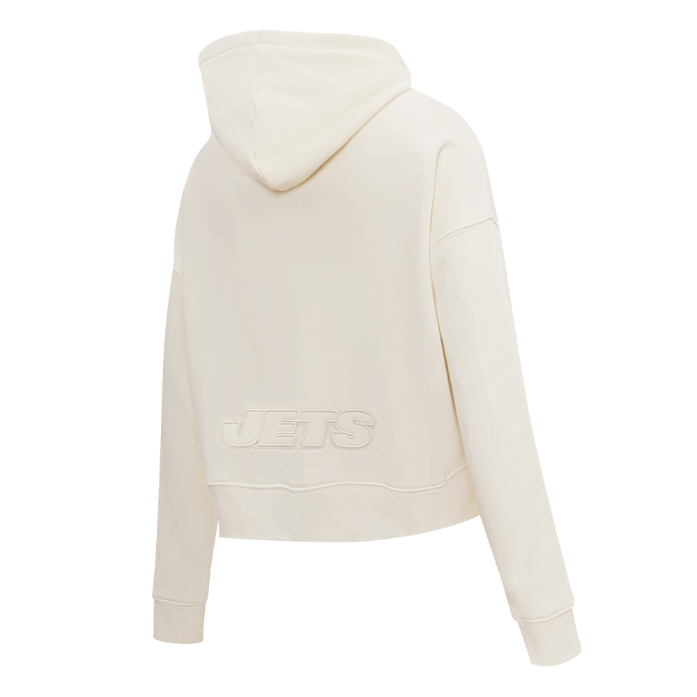 NFL NEW YORK JETS NEUTRAL WOMEN'S CROPPED PULLOVER HOODIE (EGGSHELL)