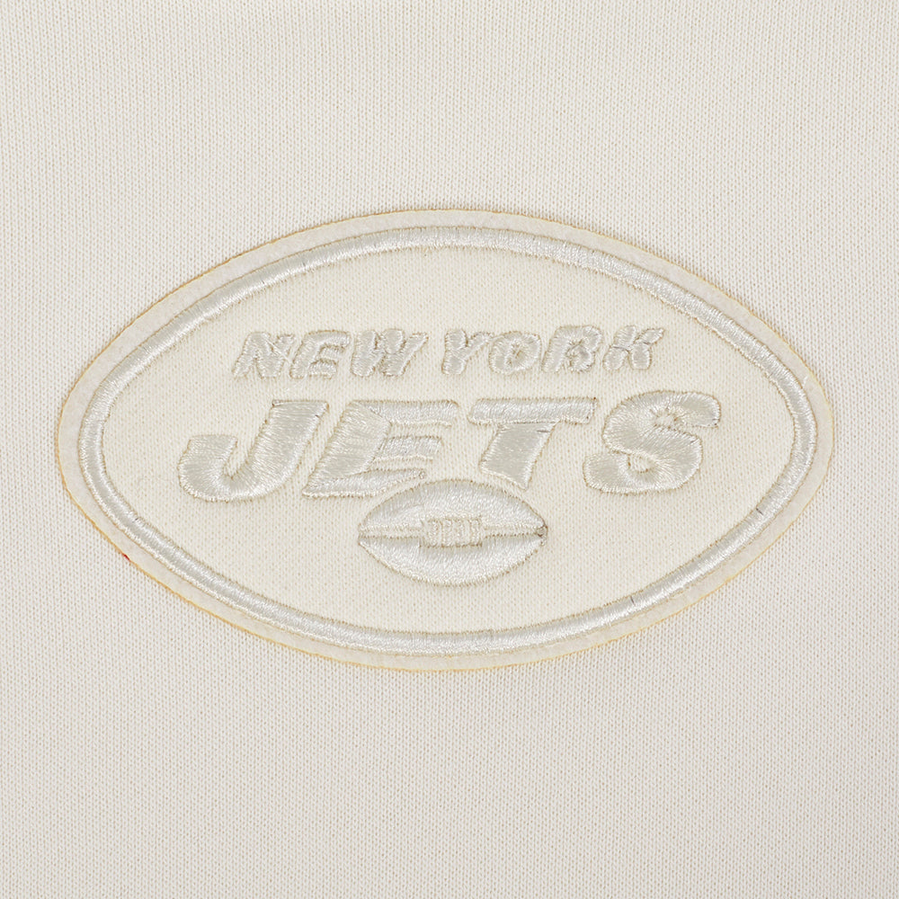 NFL NEW YORK JETS NEUTRAL WOMEN'S CROPPED PULLOVER HOODIE (EGGSHELL)