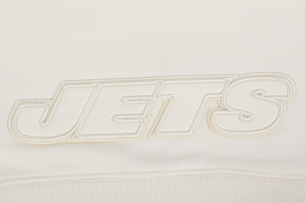 NFL NEW YORK JETS NEUTRAL WOMEN'S CROPPED PULLOVER HOODIE (EGGSHELL)