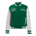 NFL NEW YORK JETS RETRO CLASSIC WOMEN'S RIB WOOL VARSITY JACKET (KELLY GREEN/ WHITE)
