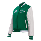 NFL NEW YORK JETS RETRO CLASSIC WOMEN'S RIB WOOL VARSITY JACKET (KELLY GREEN/ WHITE)
