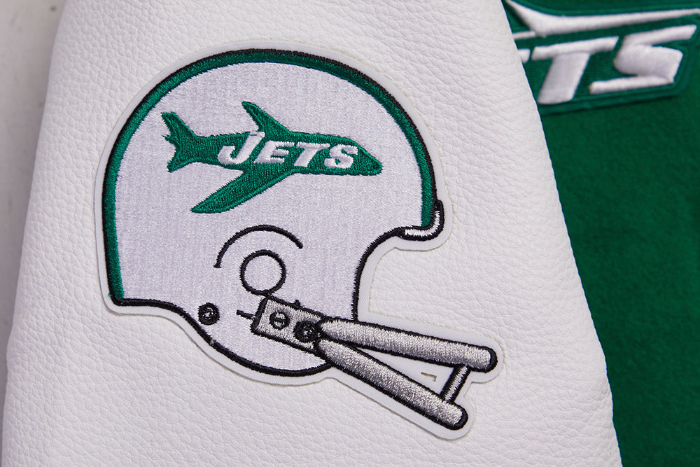 NFL NEW YORK JETS RETRO CLASSIC WOMEN'S RIB WOOL VARSITY JACKET (KELLY GREEN/ WHITE)