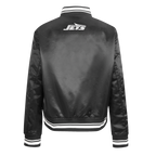 NFL NEW YORK JETS SCRIPT TAIL WOMEN'S SATIN JACKET (BLACK)