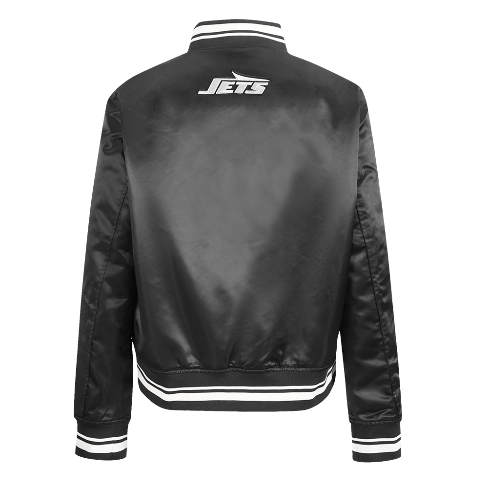 NFL NEW YORK JETS SCRIPT TAIL WOMEN'S SATIN JACKET (BLACK)