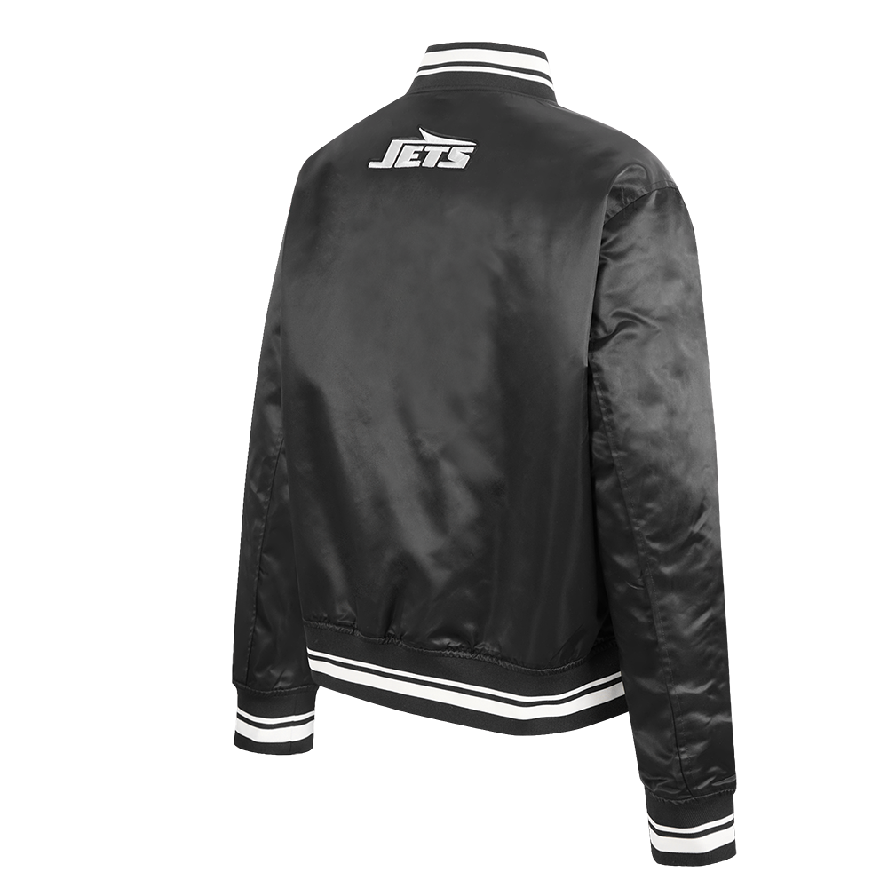 NFL NEW YORK JETS SCRIPT TAIL WOMEN'S SATIN JACKET (BLACK)