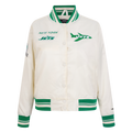 NFL NEW YORK JETS RETRO CLASSIC WOMEN'S RIB SATIN JACKET (EGGSHELL/ KELLY GREEN)