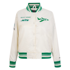 NFL NEW YORK JETS RETRO CLASSIC WOMEN'S RIB SATIN JACKET (EGGSHELL/ KELLY GREEN)