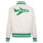 NFL NEW YORK JETS RETRO CLASSIC WOMEN'S RIB SATIN JACKET (EGGSHELL/ KELLY GREEN)
