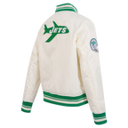 NFL NEW YORK JETS RETRO CLASSIC WOMEN'S RIB SATIN JACKET (EGGSHELL/ KELLY GREEN)