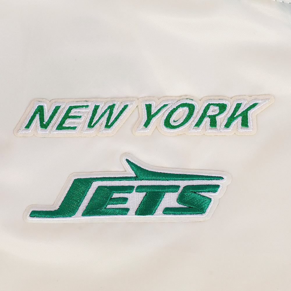 NFL NEW YORK JETS RETRO CLASSIC WOMEN'S RIB SATIN JACKET (EGGSHELL/ KELLY GREEN)