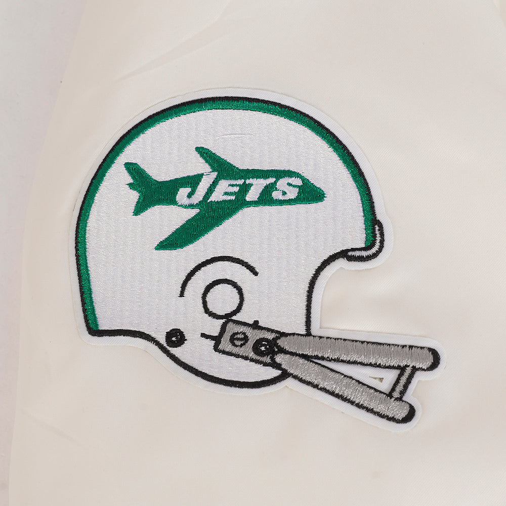 NFL NEW YORK JETS RETRO CLASSIC WOMEN'S RIB SATIN JACKET (EGGSHELL/ KELLY GREEN)