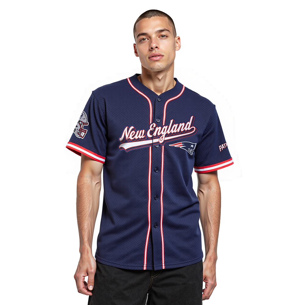 NFL NEW ENGLAND PATRIOTS SCRIPT TAIL CHEMISE BOUTONNÉE EN FILET POUR HOMME (MARINE MINUIT/ROUGE)