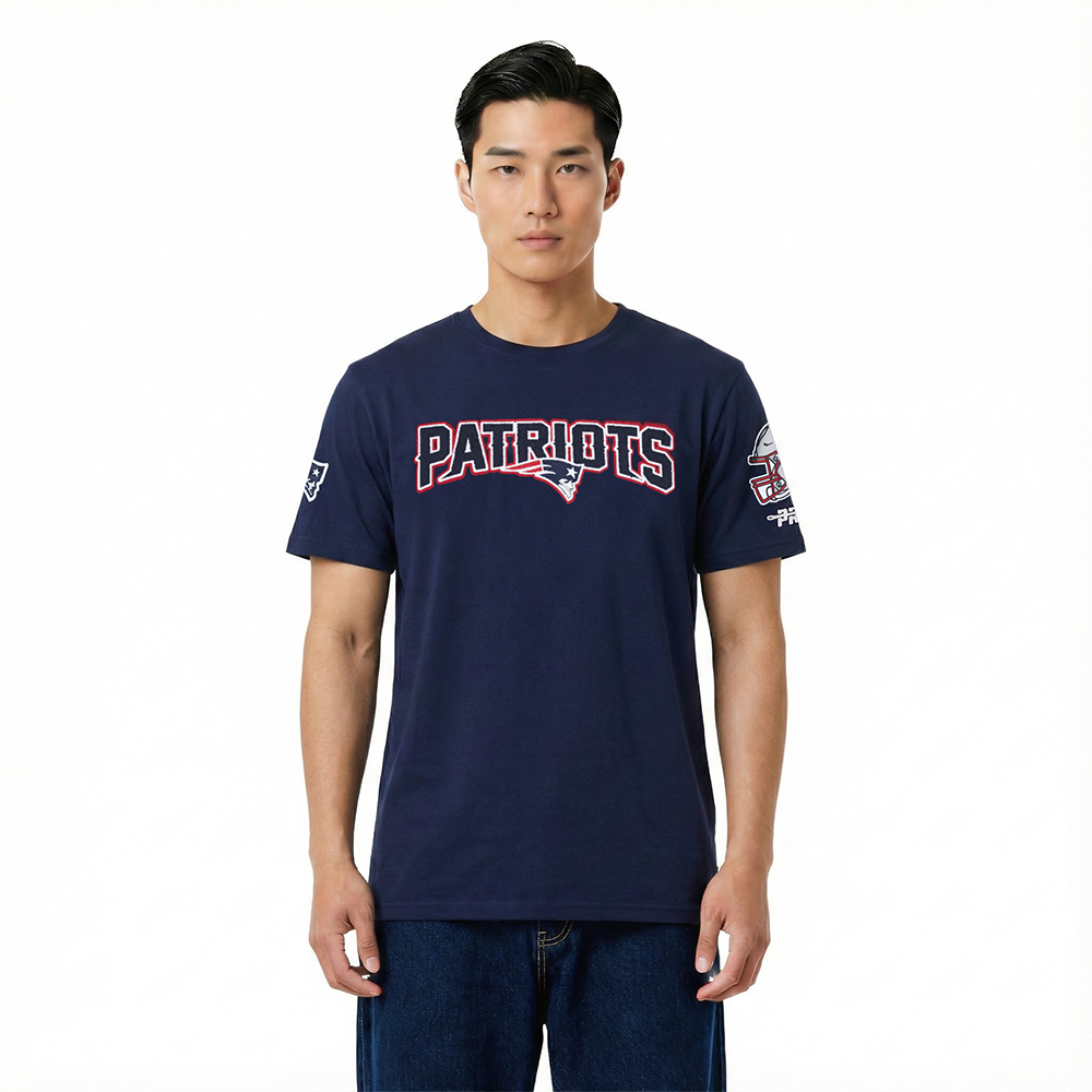 NFL NEW ENGLAND PATRIOTS CLASSIC CHENILLE T-SHIRT EN JERSEY SIMPLE POUR HOMME (MARINE)