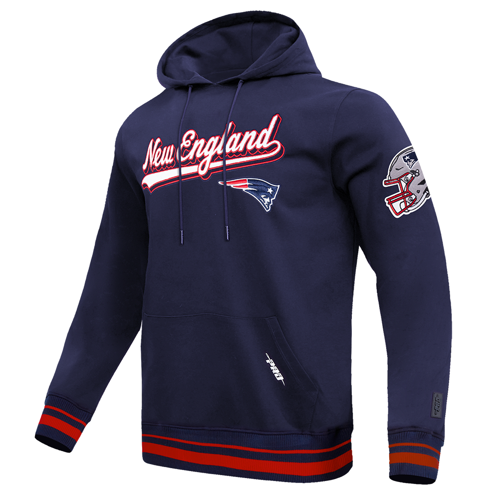 NFL NEW ENGLAND PATRIOTS SCRIPT TAIL CHANDAIL À CAPUCHON EN MOLLETON CÔTELÉ POUR HOMME (MARINE MINUIT/ROUGE/MARINE MINUIT)