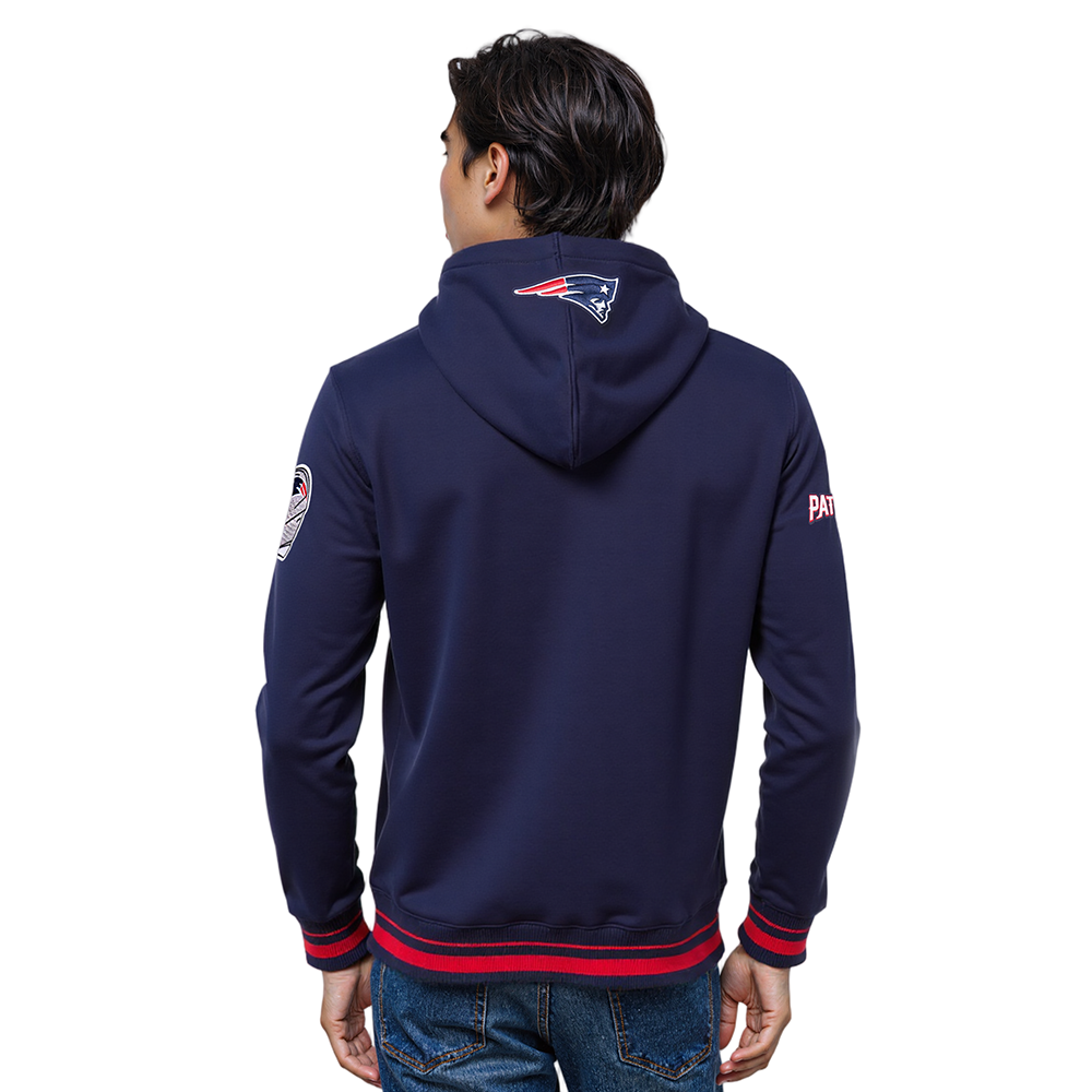 NFL NEW ENGLAND PATRIOTS SCRIPT TAIL MEN'S RIB FLC PO HOODIE (MIDNIGHT NAVY/RED/MIDNIGHT NAVY)