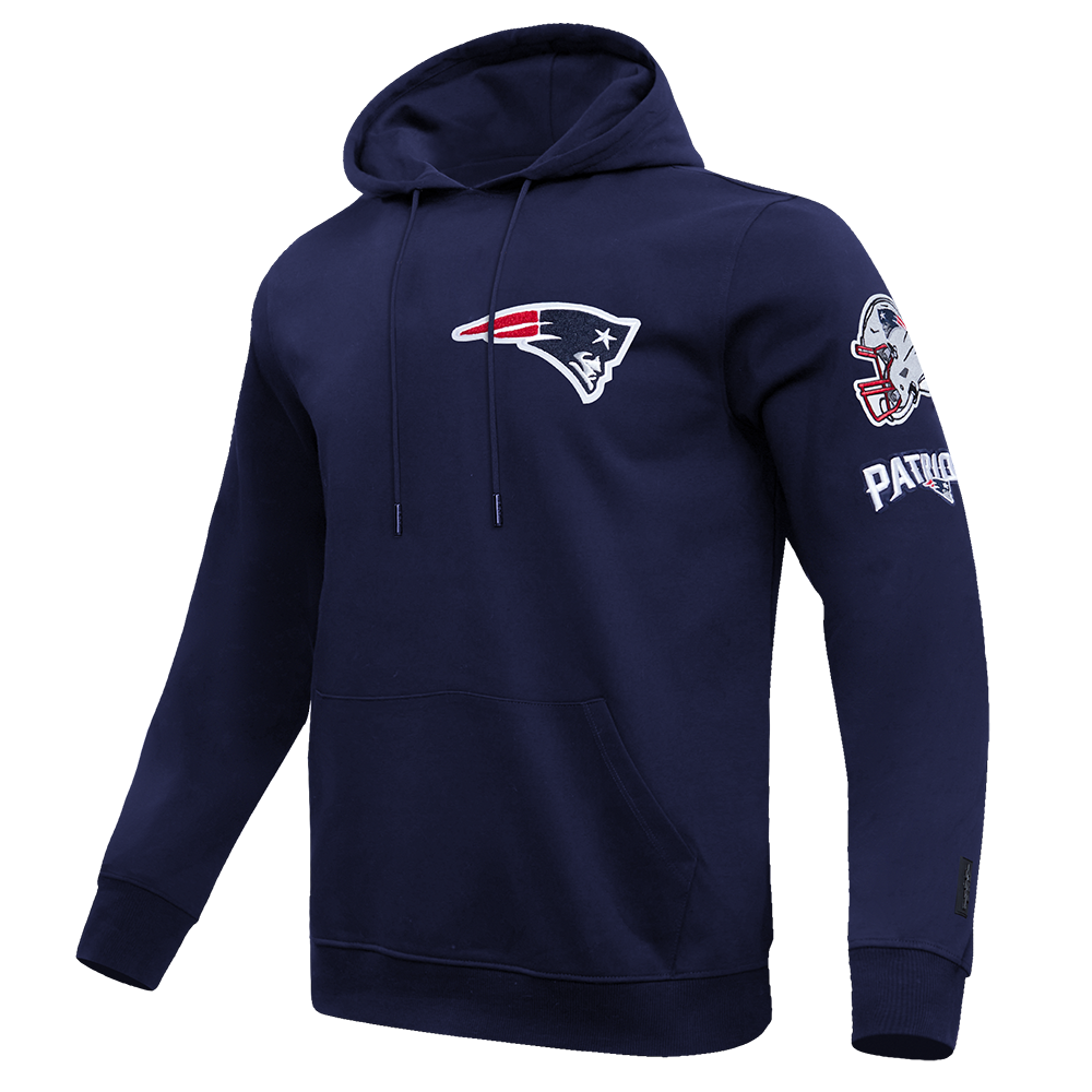 NFL NEW ENGLAND PATRIOTS CLASSIC CHENILLE MEN'S DOUBLE KNIT PULLOVER HOODIE (NAVY)