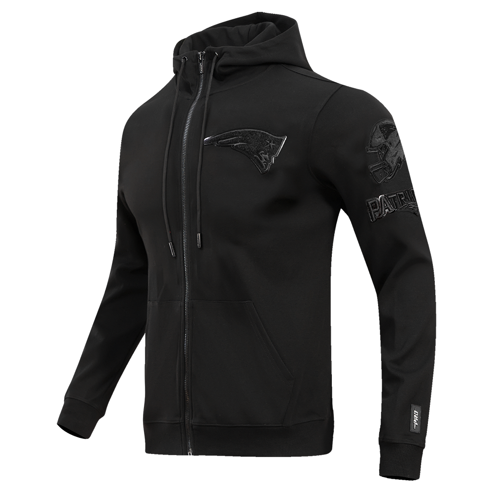 NFL NEW ENGLAND PATRIOTS TRIPLE BLACK CHANDAIL À CAPUCHON EN MAILLE DOUBLE À GLISSIÈRE POUR HOMME (TRIPLE NOIR)