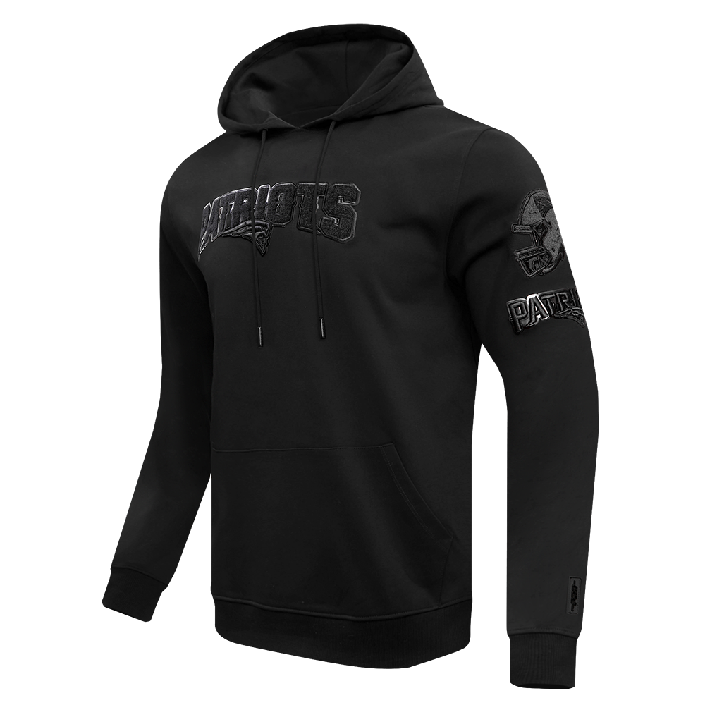 NFL NEW ENGLAND PATRIOTS TRIPLE BLACK MEN'S DOUBLE KNIT PULLOVER HOODIE (TRIPLE BLACK MEN'S)