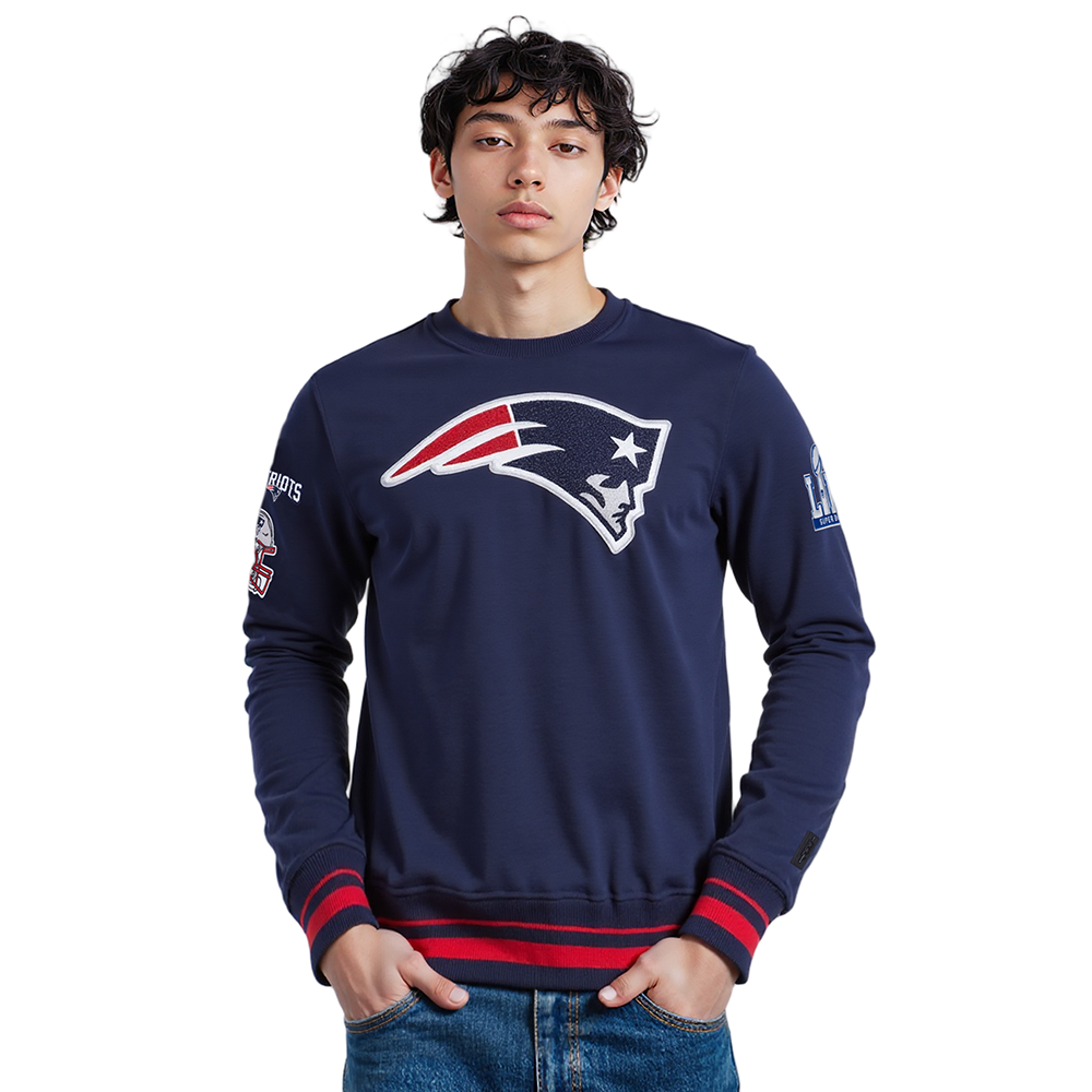 NFL NEW ENGLAND PATRIOTS CHANDAIL À COL ROND MASHUP CÔTELÉ POUR HOMME (MARINE MINUIT/ROUGE/MARINE MINUIT)
